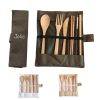 Outdoor Bamboo Travel Cutlery Set With Canvas Bag