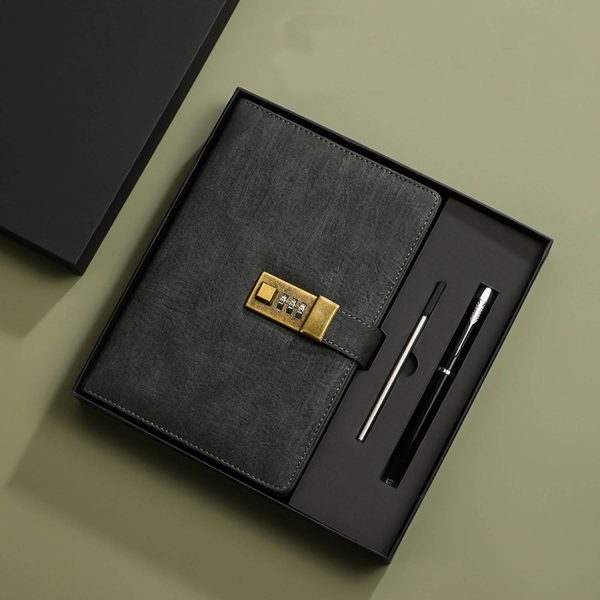 A5 PU Leather Journal Notebook w/ Metal Password Lock - Image 6