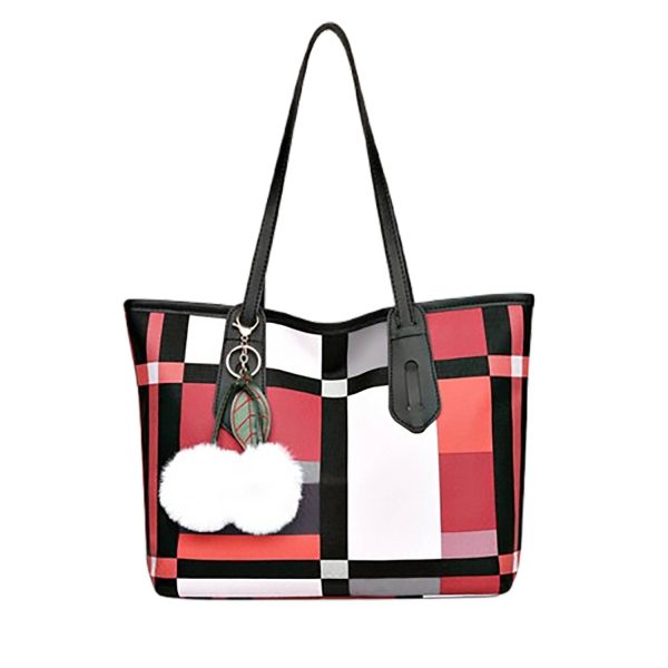 PU Leather Large-Capacity Tote Bag w/ Plush Pendant - Image 3
