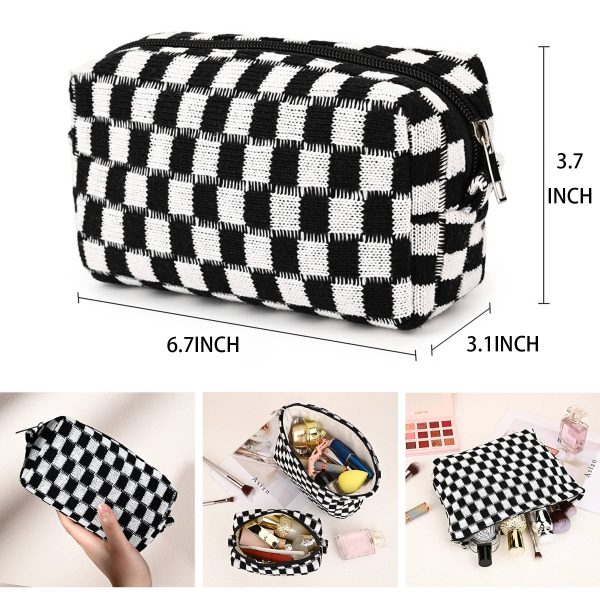 Wool Large Checkered Cosmetic Storage Bag with High Capacity - Image 5