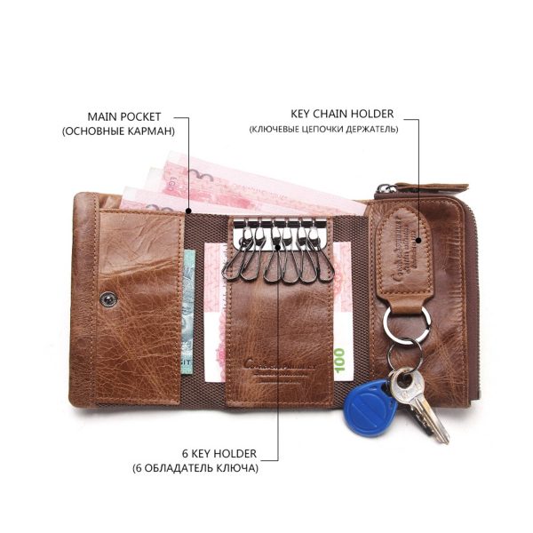 Genuine Leather Key Holder Wallet Men Coffee Black - Image 6