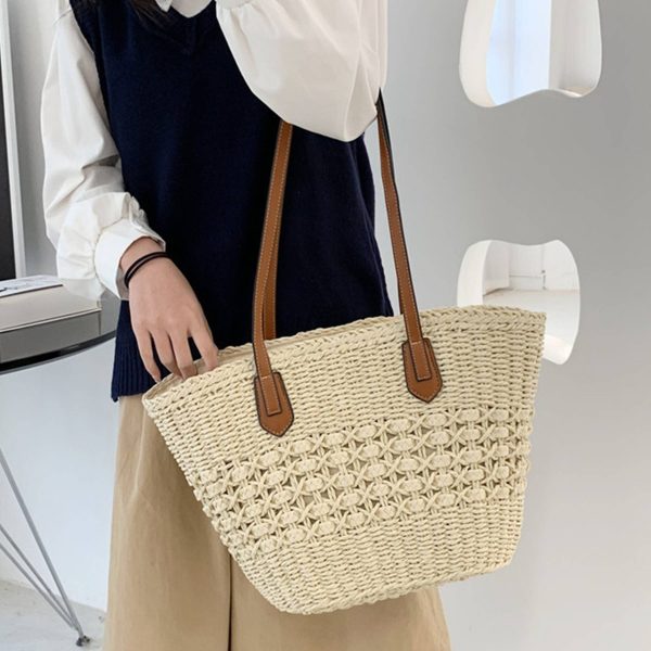 Straw Summer Large Shoulder Tote Beach Bag - Image 3