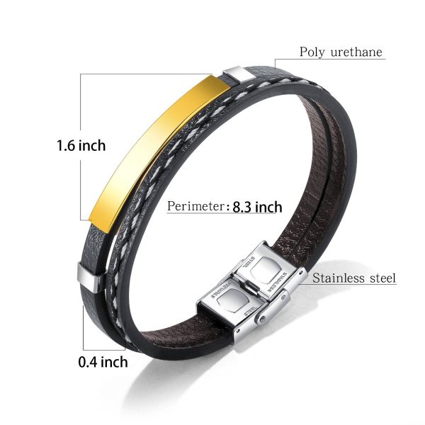 Stainless steel smooth cowhide bracelet - Image 4