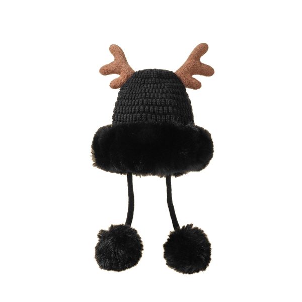 Women winter cover ear antler knit hat - Image 5