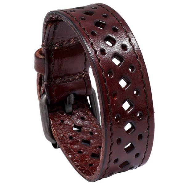 PU Vintage openwork wide leather bracelet - Image 2