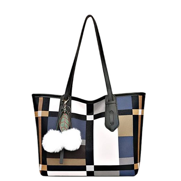 PU Leather Large-Capacity Tote Bag w/ Plush Pendant - Image 5