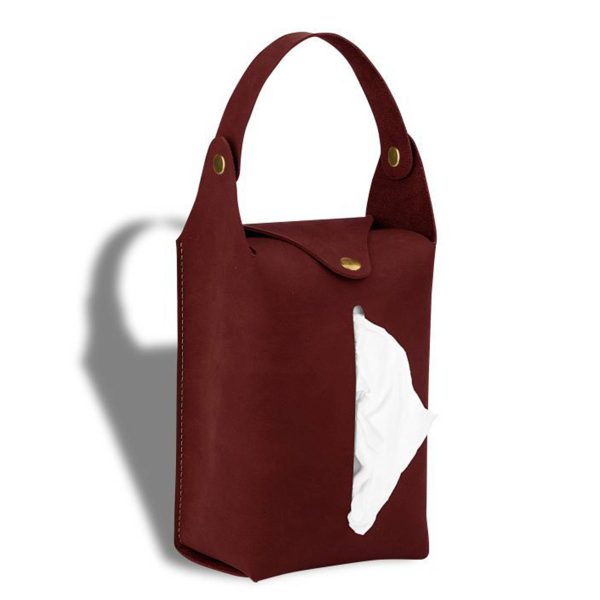 Portable PU Leather Hanging Car Tissue Bag - Image 4