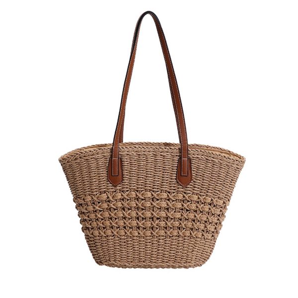 Straw Summer Large Shoulder Tote Beach Bag - Image 2