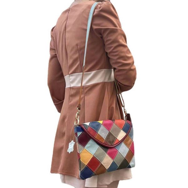 Genuine Leather Lingered panels shoulder cross-body bag - Image 3