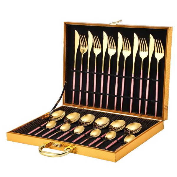 24pcs Gold Stainless Steel Tableware Cutlery Set Gift Box - Image 4