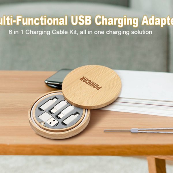 Bamboo Storage Box with Fast Charging Cable Kit - Image 4