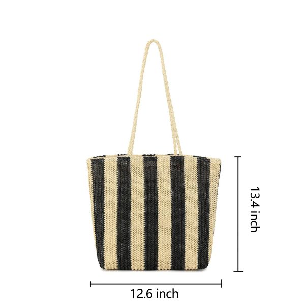 Women Beach Straw Striped Tote Bag - Image 8