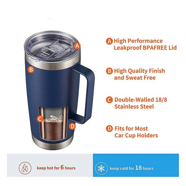 20oz Stainless Steel Insulated Coffee Tumbler w/ Handle - Image 5