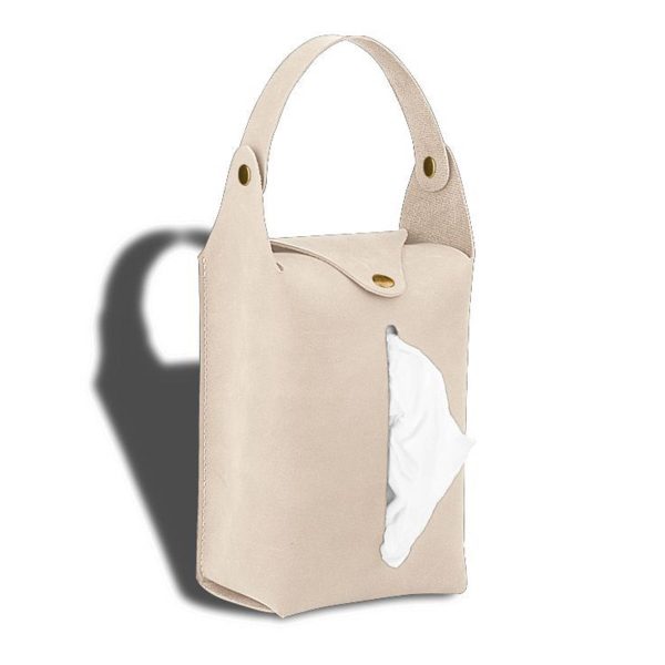 Portable PU Leather Hanging Car Tissue Bag - Image 5