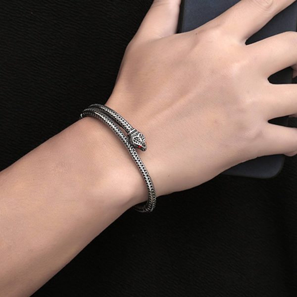 Stainless Steel Serpentine statement vintage ruby bracelet - Image 3