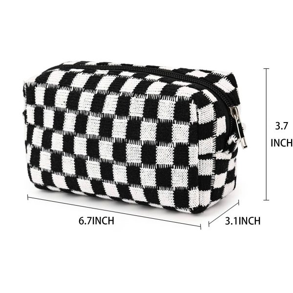 Wool Large Checkered Cosmetic Storage Bag with High Capacity - Image 4