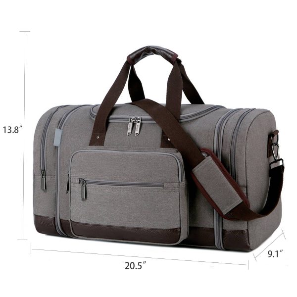 Canvas Shoe Compartment Travel Tote Duffel Bag - Image 6