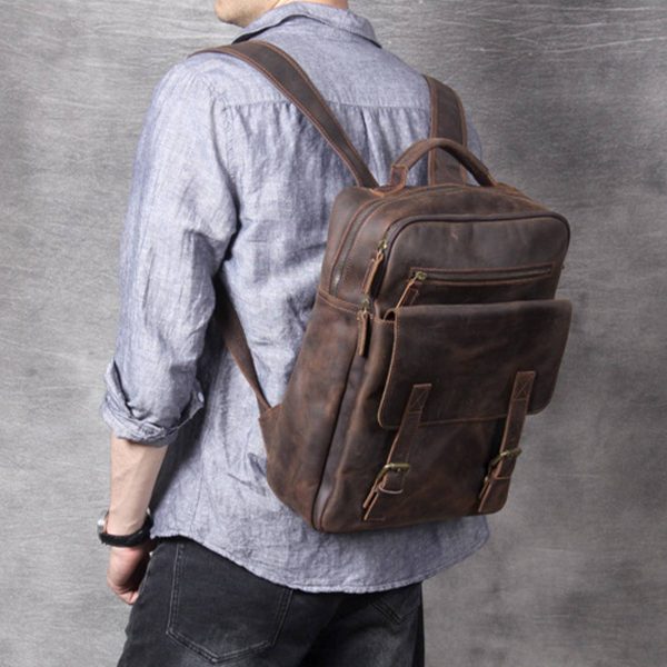 Vintage Genuine Leather Laptop Men Backpack
