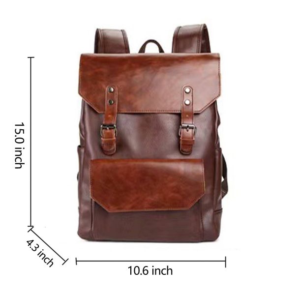 PU Weekend Travel Vintage Laptop Bookbag Backpack for Men - Image 5