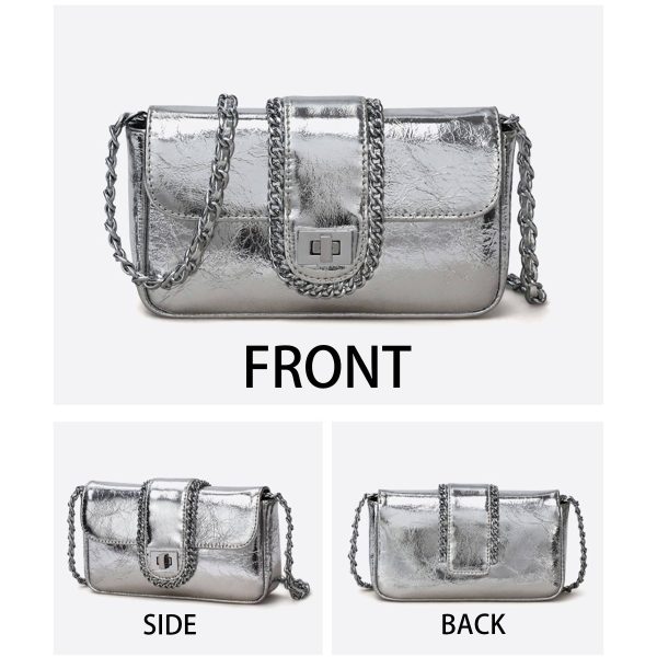 Genuine Leather cross-body metal chain messenger bag - Image 3
