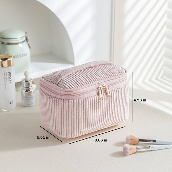 Large Capacity Corduroy Makeup Bag w/ Mesh Pocket - Image 7