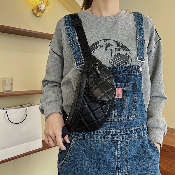 PU Simple And Stylish Rhombus One-shoulder Chest Bag - Image 6