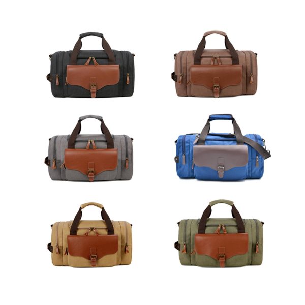 Canvas Large Capacity Leather Travel Duffel Bag - Image 9