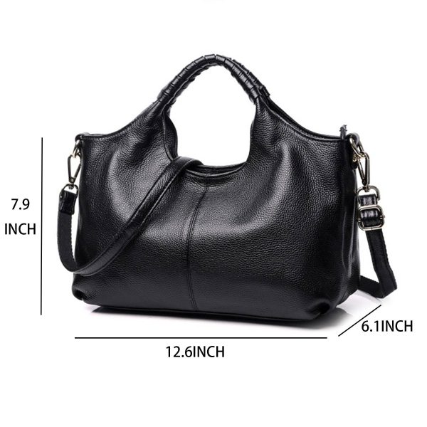 Genuine Leather Handle Satchel Shoulder Bag - Image 6