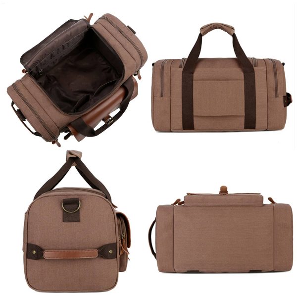 Canvas Large Capacity Leather Travel Duffel Bag - Image 8