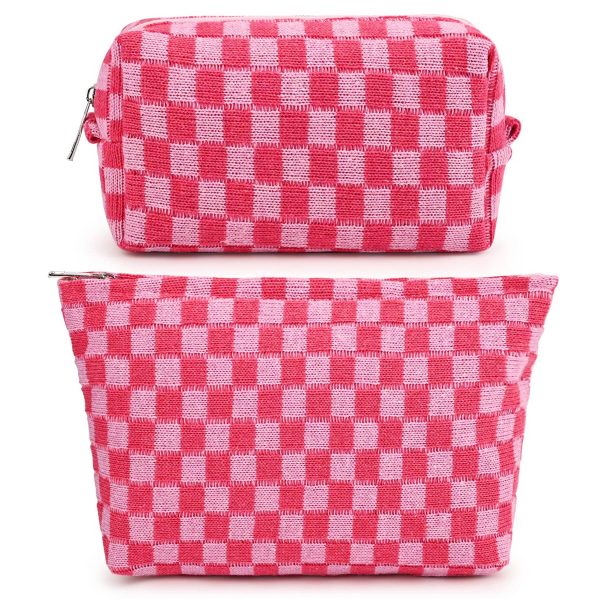 Wool Large Checkered Cosmetic Storage Bag with High Capacity