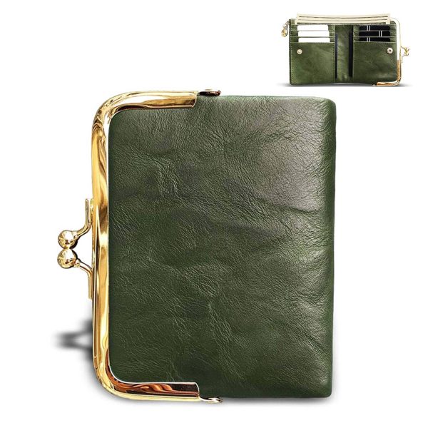 Genuine leather Ladies Coin Purse With Zipper and Kiss Lock - Image 8