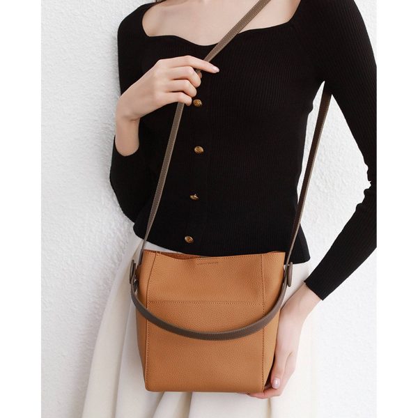 Genuine Leather Cross-body shoulder bucket bag for women - Image 6