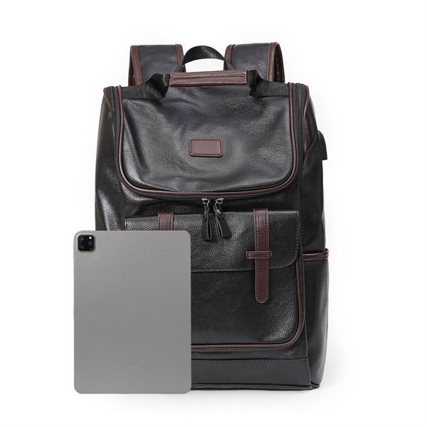 Large-Capacity PU Leather Student Backpack w/ USB Port - Image 4