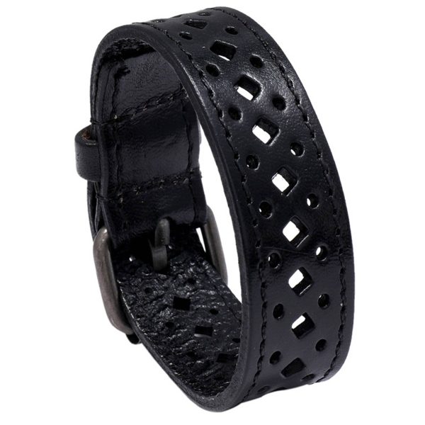 PU Vintage openwork wide leather bracelet