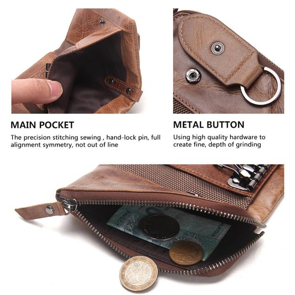 Genuine Leather Key Holder Wallet Men Coffee Black - Image 3