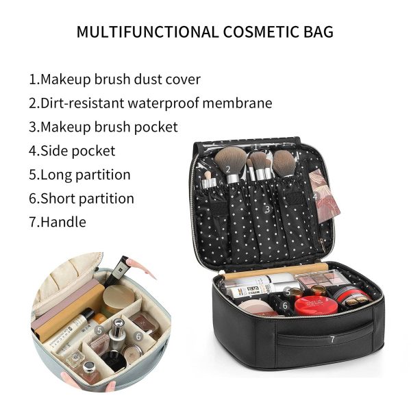 Pu Leather Storage Adjustable Dividers Brushes Cosmetic bag - Image 9
