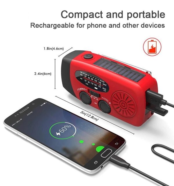 Portable Outdoor Hand Crank Self Powered Solar Weather Radio - Image 7