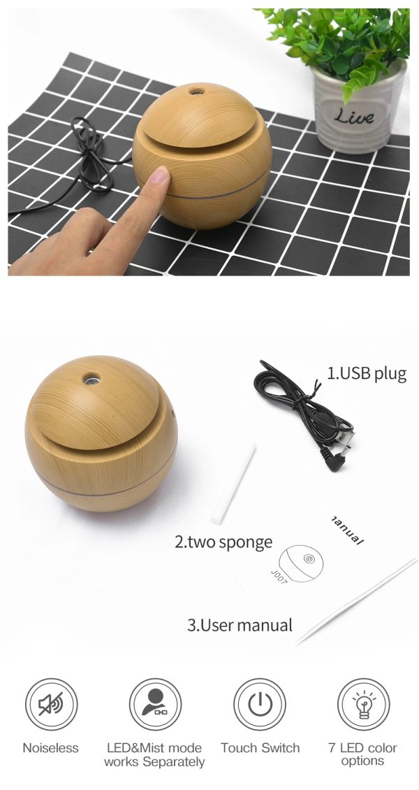 130Ml Usb Electric Air Humidifier Wood Grain 7 Color Lights - Image 5