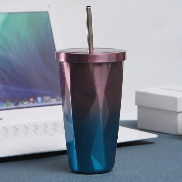 16 Oz Stainless Steel Gradient Diamond Shaped Vacuum Bottle