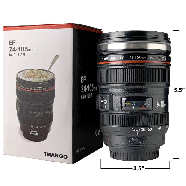 Stainless Steel Camera Lens Coffee Mug With Lid - Image 2
