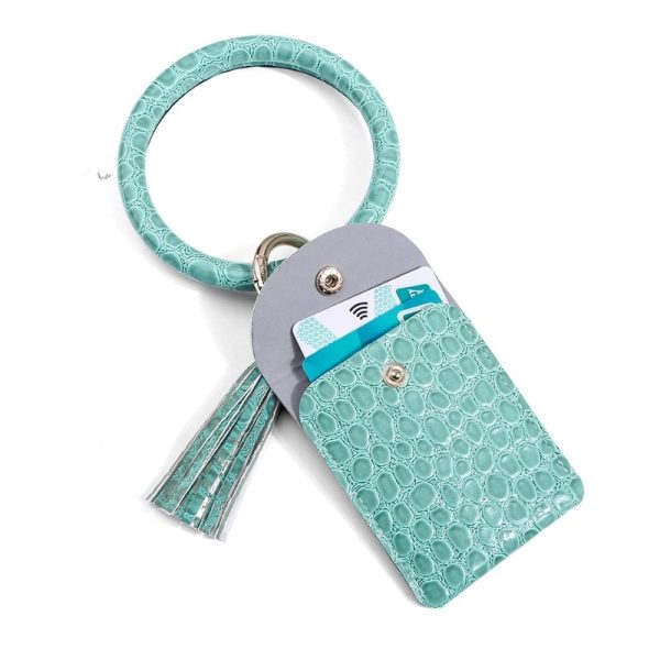 PU Leather Tassel Bracelet ID Credit Cards Holder Keychain - Image 2