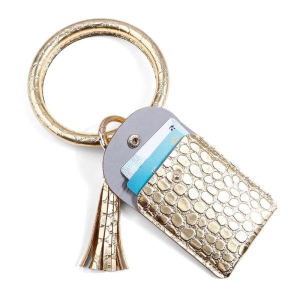 PU Leather Tassel Bracelet ID Credit Cards Holder Keychain - Image 3