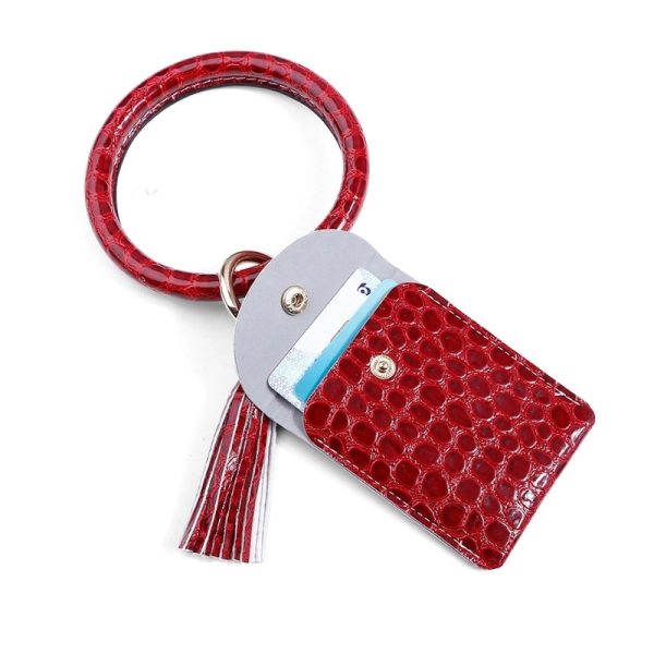 PU Leather Tassel Bracelet ID Credit Cards Holder Keychain - Image 4