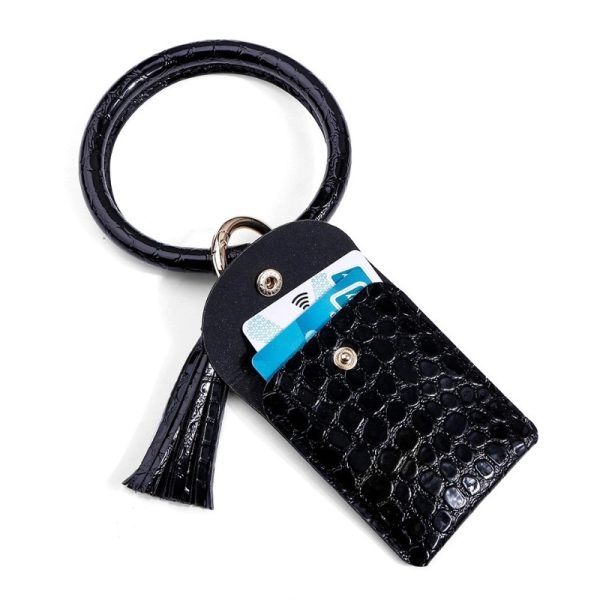 PU Leather Tassel Bracelet ID Credit Cards Holder Keychain - Image 5
