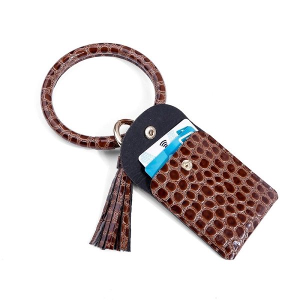 PU Leather Tassel Bracelet ID Credit Cards Holder Keychain - Image 6