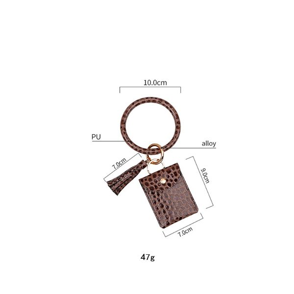 PU Leather Tassel Bracelet ID Credit Cards Holder Keychain - Image 7