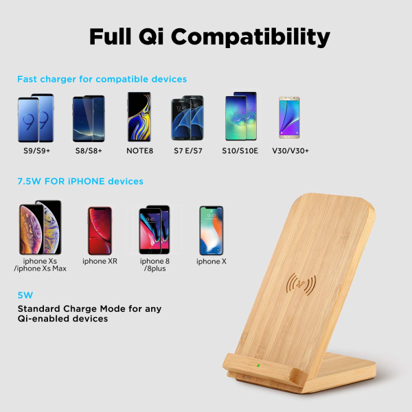 Bamboo Fast Wireless Charger Stand Wood