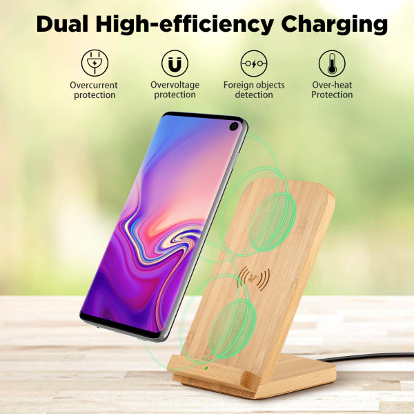 Bamboo Fast Wireless Charger Stand Wood - Image 4