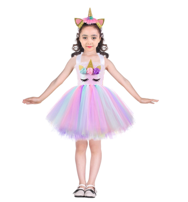 Unicorn Headband Sequined Skirt Princess Tutu Dress - Image 2
