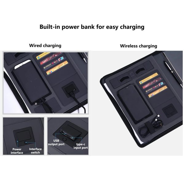 A4 Padfolio Leather Folder Waterproof W/ 6000Mah Power Bank - Image 5